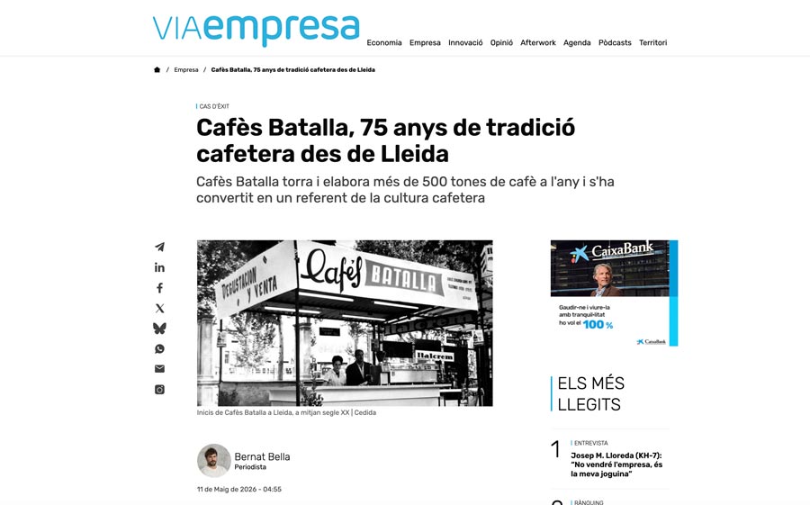Cafès Batalla: Cas d'èxit al setmanari d'economia Via Empresa